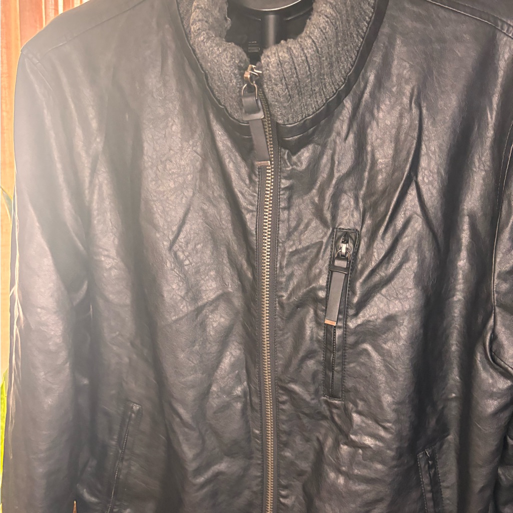 Vince Camuto Mens Black Leather Jacket